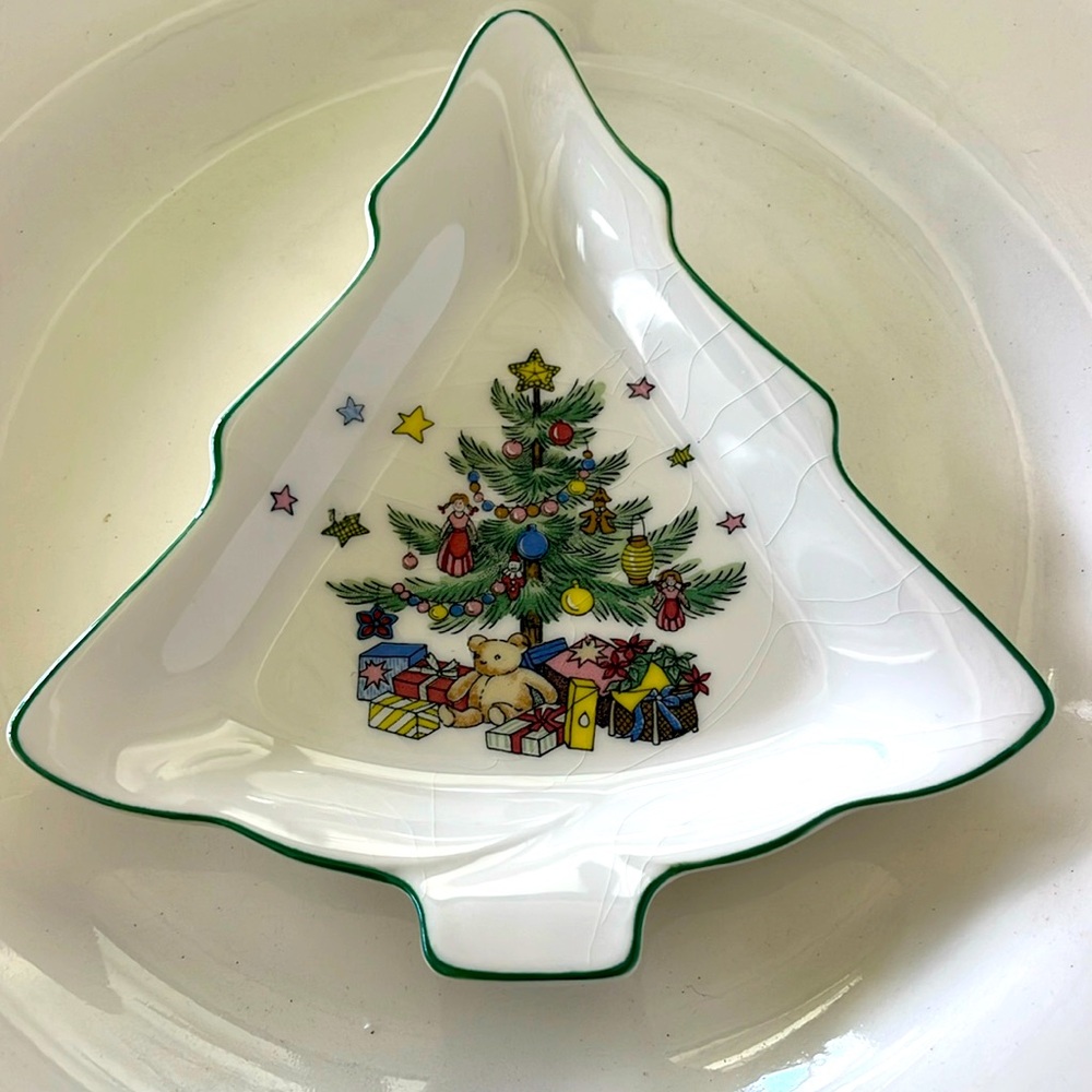 Vintage Nikko Japan Happy holiday tree Dish